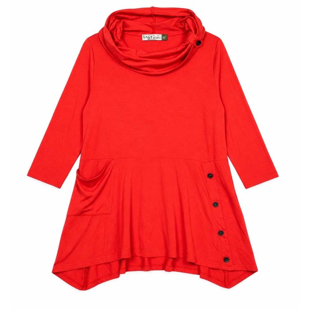 Chalet et Ceci Rust Orange Bamboo Blend Cowl Neck Asymmetrical Tunic Top Medium